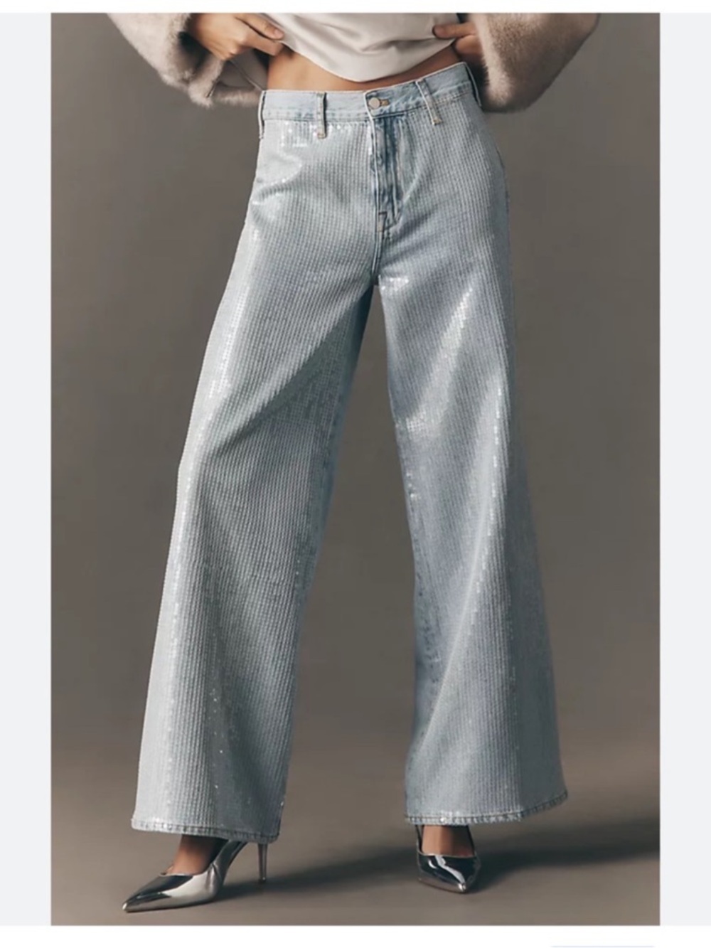 Anthropologie Pilcro Sequin Skater High Rise Wide Leg Jeans Sparkle Sz 27 NEW - Picture 4 of 15